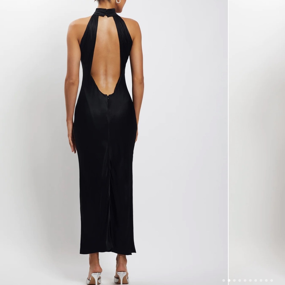 Meshki Claire Satin Drape Back Maxi Dress